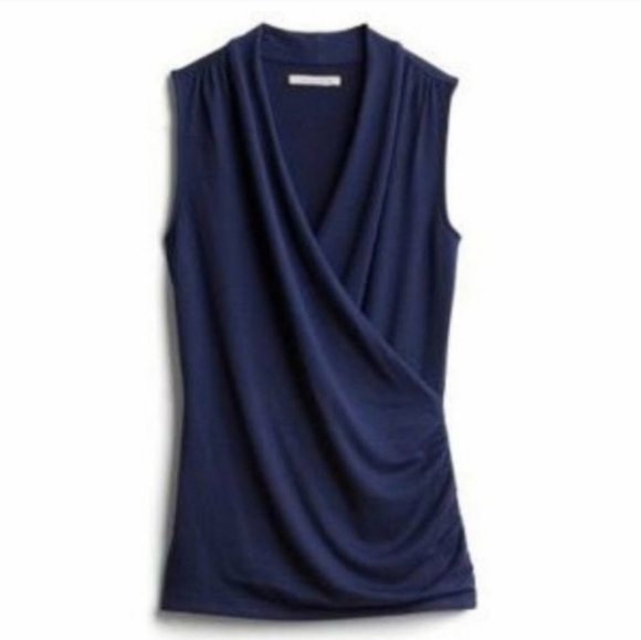 41 Hawthorn Tops - 41 Hawthorn Navy Blue Stretch Knit Surplice Wrap Front Sleeveless Top XXL